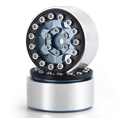 4PCS 1.0 Wheel Rims RC Metal Beadlock Wheels Rims, Titanium+Black | For All 1/24 Scale Axial SCX24, RC Crawler Car, Upgrade Parts - color: Titanium+black