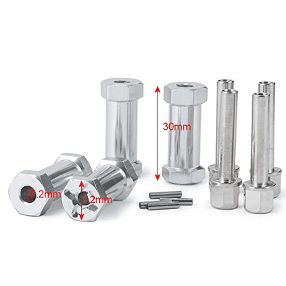 RC 12mm Wheel Hex Drive Hubs Combiner Coupler Aluminum 15mm/20mm/25mm/30mm Offset Extension Longer Combiner Drive Adapter for 1/10 Axial SCX10 Wraith RC Car Upgrade Parts (Silver - 30mm) - color: Silver - 30mm