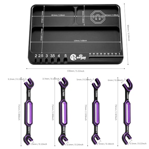 4pcs RC Wrenches 3.0/3.2/3.5/3.7/4.0/5.0/5.5/6.0mm w/ Screw Tray, Purple | RC Turnbuckle Wrenches Nut Ball Joint Remover with Metric Screws Pallet Repair Tool Set for RC Crawler Car Boat Model - color: Purple, W/ Screw Tray