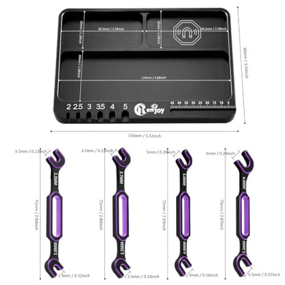 4pcs RC Wrenches 3.0/3.2/3.5/3.7/4.0/5.0/5.5/6.0mm w/ Screw Tray, Purple | RC Turnbuckle Wrenches Nut Ball Joint Remover with Metric Screws Pallet Repair Tool Set for RC Crawler Car Boat Model - color: Purple, W/ Screw Tray