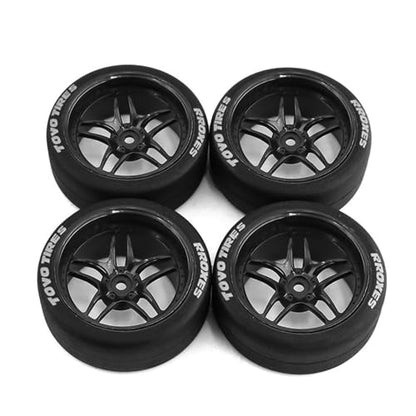 1/10 RC Drift Tires and Plastic Wheels Rims Rally Racing Tyres 12mm Hex for 1:10 Scale On Road Touring Street Car Tamiya Traxxas HPI KYOSHO XV02 XV01 TT01 TT02 PTG2 A959 4PCS (C Black) - color: C Black