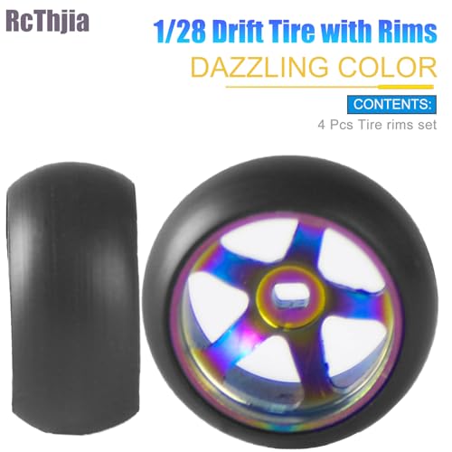 4Pcs Rim Wheel Drift Tire for 1/28 Wltoys K969 K989 P929 284131 Drift Rally Kyosho Mini-Z Mini-Q Mini-D, Metal Drift Rims Replacement Tyre of RC Drift Car for Wltoys 1/28