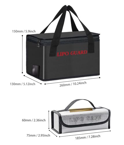 Lipo Battery Safe Bag Large Capatity Fireproof Bag for Ebike Lipo Battery Other Batteries Storage Charging Transport Home Office Travel Safe Storage Pouch - size: 260*130*150+185*75*60mm