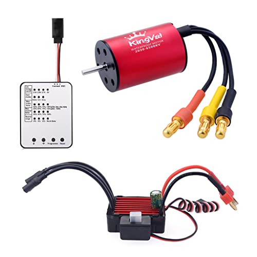 KingVal Replacement 2030 6500KV Waterproof Brushless Motor Shaft 2mm with 25A Brushless ESC and Program Card Combo Compatible with 1/18 1/20 RC Car