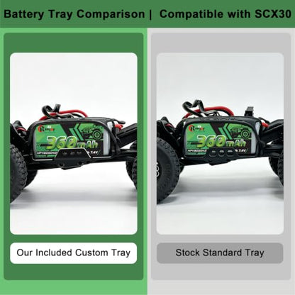 2PCS 7.4V Lipo Battery 2S 360mAh PH2.0 Plug Rechargeable Lithium Battery with RC Battery Aluminum Side Plate for RC Axial SCX30 Upgrade Crawler Car Trucks - color: 2pcs 360mAh, w/ battery tray