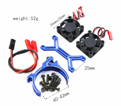 RC Motor Heatsink Dual 20000rpm 30mm Cooling Fan 40-42mm Adjustable Mount for 1/7 1/8 Arrma 4074 Motor, for 4274 4068 4268 Motor Upgrades Part(Red)