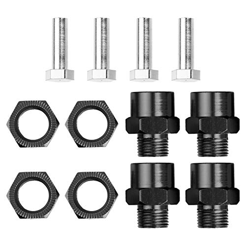Hobbypark 4-Pack Aluminum Alloy 12mm to 17mm Wheel Hex Hubs Adapter Extension Conversion Nuts for 1/10 RC Car Upgrade 1/8 Tires (Black) - color: Black