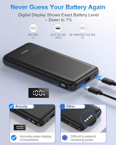 2-Pack Power Bank, 10000mAh 22.5W Fast Charging Portable Charger | Travel Essential, 2 Outputs & 2 Inputs, Slim USB C Digital Display Battery Pack for iPhone Galaxy iPad Tablets, Black & Black - color: Black & Black