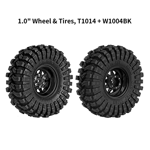 INJORA 1.0 Beadlock Wheel Tires Set -3.78mm Offset for 1/18 1/24 RC, Black - color: Black