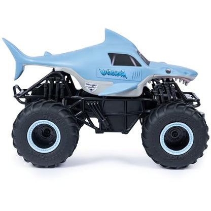 Monster Jam 6047110 Official Megalodon Remote Control Monster Truck, 1:24 Scale, 2.4 GHz, for Ages 4 and Up | Remote Control Truck Toy, Durable Construction, Authentic Design, Easy to Use Remote, Pretend Play Gifts for Kids Ages 4+ - style: Megalodon