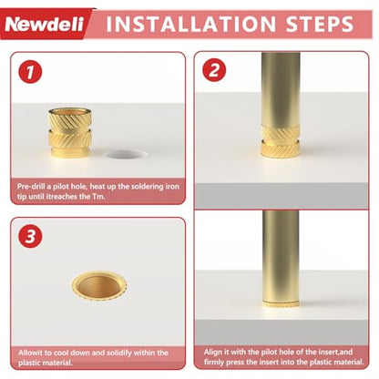 Newdeli 400pcs Threaded Inserts M2 M2.5 M3 M4 M5 M6 Heat Set Inserts Kit for Plastic and 3D Printing Components- Brass Metric Knurled Nuts Assortment Kit - size: M2 M2.5 M3 M4 M5 M6 (400 pieces)