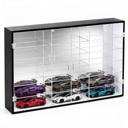 Juexica 1: 24 Clear Acrylic Toy Car Display Case 18 Grids Toy Race Car Display Show Box Diecast Case Wall Mounted Vehicles Shelf for Storage, Christmas Mini Model Figure Lover Gifts - size: 18 Grids