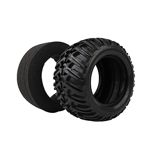 RC Tires & Wheels Set, Silver Plated Rims, 4PCS | 1/10 Scale, 12mm Hex, Monster Truck & Short Course, Foam Inserts - color: White
