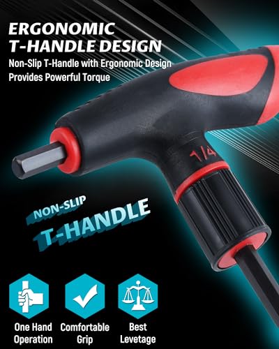 Lichamp T Handle Allen Wrench Set SAE, 8 Piece Heavy Duty Standard Long Tee Handle Allen Hex Key Set, 5/64-3/8 inch - size: 5/64 to 3/8 Inch