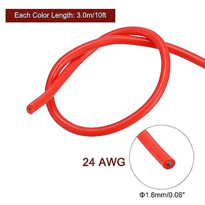 MECCANIXITY 24 Gauge Wire Silicone Wire 24AWG Electrical Wire Stranded Wire Tinned Copper Wire High Temp Hookup Wire 6 Color 3.0m/10ft for Car Model Electric Appliances 6pcs - size: 24AWG, 10ft