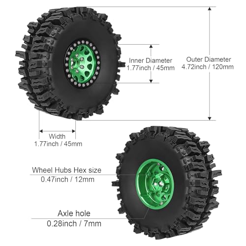 HobbyPark Soft Rubber 1/10 RC Crawler 1.9 Mud Slingers Tires 4.7inch 120mm and 1.9 Beadlocks Wheels Set for Scale RC4WD Axial SCX10 TRX4 Redcat Gen 8 Good Grip w/Foams (Green & Black Rims) - color: Green & Black Rims
