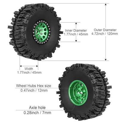 HobbyPark Soft Rubber 1/10 RC Crawler 1.9 Mud Slingers Tires 4.7inch 120mm and 1.9 Beadlocks Wheels Set for Scale RC4WD Axial SCX10 TRX4 Redcat Gen 8 Good Grip w/Foams (Green & Black Rims) - color: Green & Black Rims