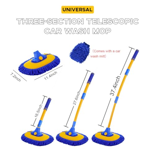 Car Wash Brush Kit, 40" Auto Wash Mop with 15° Curved Extendable Long Handle, Soft Scratch-Free Car Cleaning Mop Mitt to Clean Your Car Shine Like New, Car Accessories (Blue+Blue) - color: Blue+blue