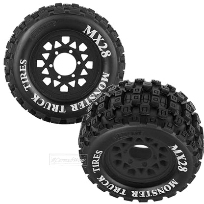 RC Wheels and Tires for 1/10 RC Scale Car,Rustler Stampede Hoss,Arrm a Granite Vorteks Big Rock 3S,MX28 2.8" Truck Tires and Wheels w/ 12mm/14mm Hex,4pcs,Black - color: Black(4pcs)