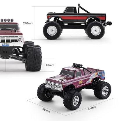 FCXㅤ FMS 1/10 Ford F-100 S RC Monster Truck, RS Without Battery, Hobby Grade RC Crawler 2WD Off-Road Truck for Adults (Black) - style: Black