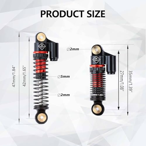 FCX24 Shocks 47MM Oil-Filled Shocks Absorber With Springs | Long Travel Shocks For FMS FCX24 FCX18 Upgrades 1/24 1/18 RC Crawler - color: Black