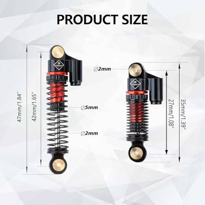 FCX24 Shocks 47MM Oil-Filled Shocks Absorber With Springs | Long Travel Shocks For FMS FCX24 FCX18 Upgrades 1/24 1/18 RC Crawler - color: Black