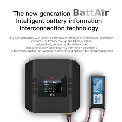 ISDT K4 Dual Lipo Battery Charger Discharger 1~8S RC Battery Charger AC 400W DC 600Wx2 for Life,Lilon/Hv,Pb,NiMH/Cd Battery Balance Charger Smart Charger