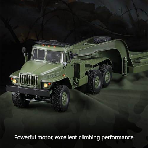 1/16 WPL RC Military Trailer, 2.4G 6WD 41.3 Inch Full-Proportional RC Transport Semi Trailer Tractor Truck Engineering Vehicle Models Toys