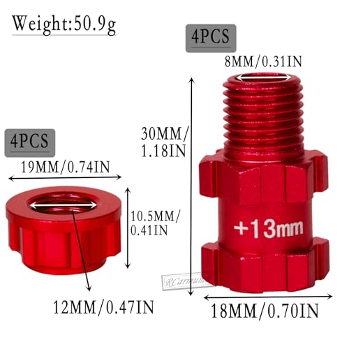 RC Wheel Hex for 1/10 Senton Granite Big Rock Vorteks 3S,Senton Granite Mega550 Infraction Mega570,13mm Extended Wheel Hub Drive 14 to 17mm with Anti-dust Cap Nuts 17mm Alum,Red - color: Red(1 Set)