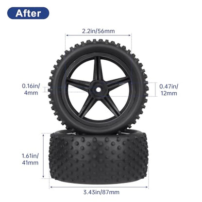 4Pcs Hobbyfire 12mm Hex RC Wheels and Tires All-Terrain 85mm/3.34" RC Rubber Tires, Universal Fit for 1/10 RC Off-Road Buggy - Compatible with Redcat, HPI, HSP, Kyosho (Non-Glued)
