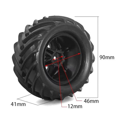 Compatible with TRAXXAS for E-Revo MJX 16207 16208 SCY 16101 HBX 1/16 RC Car Part 4pcs 90mm Monster Truck Tires Wheel 12mm Hex RC Assortment
