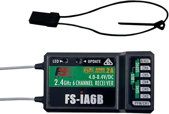 Flysky FS-i6 Transmitter, 6CH Transmitter with FS-iA6 Receiver | 2.4G AFHDS 2A Protocol, High Sensitivity, Low‑power Receiver, 6 Channel Quick Bind, Stable, Mode 2 (Throttle Left)