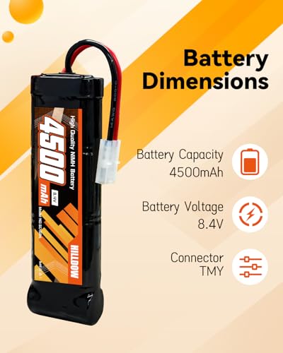 Hilldow 8.4V NiMH Battery 4500mAh High Power Battery with TMY Connector for RC Car RC Truck Racing Hobby - color: 1 PCS