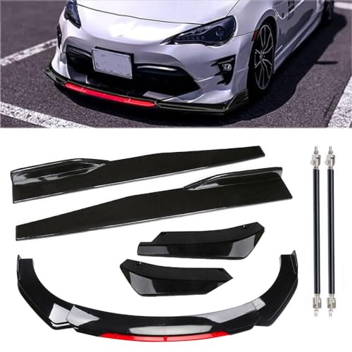 Universal Car Front Bumper Lip Spoiler Body Kits + 29" Side Skirt Extension Rocker Panel Body Kit + Auto Rear Bumper Lip Diffuser (69''-73'' Black&Red) - color: 69"-73" Black & Red