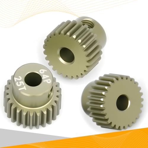 64P Pinion Gear 3.175mm Shaft 7075 Aluminum Alloy Motor Gears,0.6 Metric Pitch 24 25 26T with 1/8 Hole Pinion Gear Compatible with 1/10 Arrma HPI Kyosho Losi Axial Traxxas Tamiya RC Car - size: 24 25 26T
