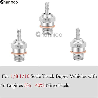 RC Glow Plugs No.3 N3#3 70117H Hot Spark Nitro Engine Parts Replace OS for 1/8 1/10 Scale RC Car Truck Buggy Traxxas Losi HPI Redcat HSP Himoto 3PCS - size: N3 3PCS