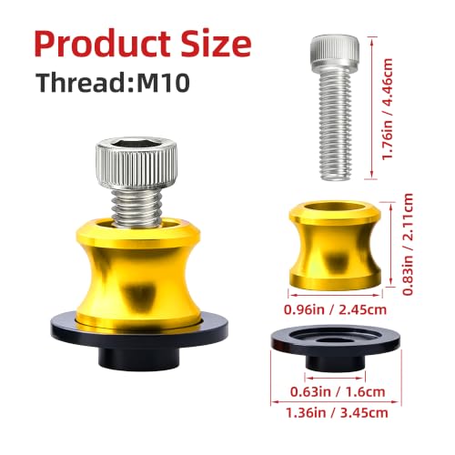 Goldfire 2pcs 10MM M10 X1.25 Motorcycle Swing arm Sliders Spools CNC Swing Arm Stand Screw for FZR 1000/600R/400 for Kawasaki Z750 /Z750S/ Z750R /ER-6F /ER-6N /Duke 125/200/390 (Yellow) - color: Yellow