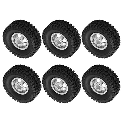 SUNGOOYUE Rubber RC Car Tires with Aluminum Alloy Wheel Hub Wheels and Tires for B24 B16 B36 4WD C14 C24 C34 C44 RC Car(Silver)