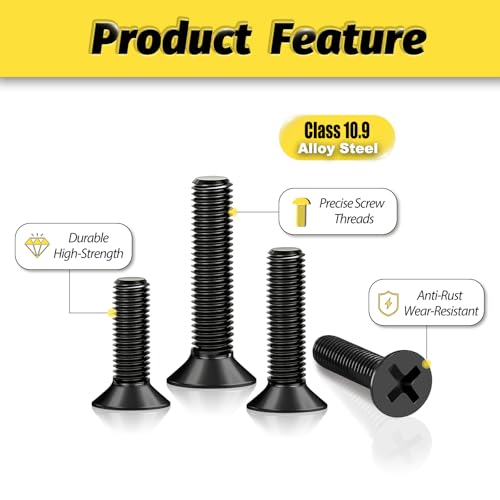 KADRICK 840Pcs M3 Countersunk Screws,M3 Flat Head Screws Length of 6MM-25MM | M3 Countersunk Screw Kit,M3 Bolts Nuts Washers Assortment Kit,Black Zinc Plated - size: M3 840Pcs 6-25mm