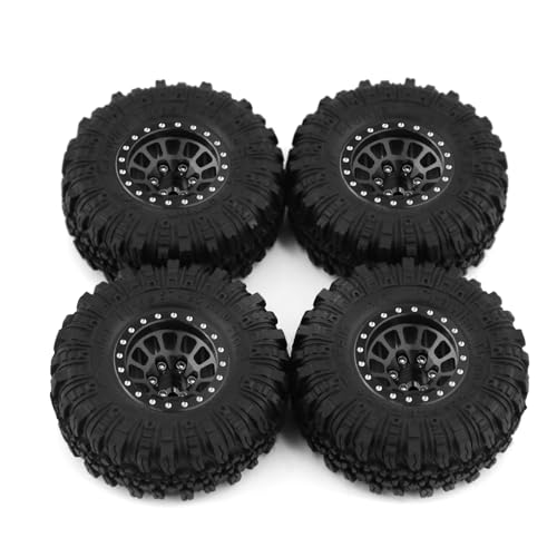 1.0 Beadlock Wheels and Tires 4pcs Aluminum Rim with 7mm Sleeve for RC Crawler Axial SCX24 Gladiator Bronco C10 Deadbolt AX24 TRX4M FCX24 Upgrade Parts (Black)