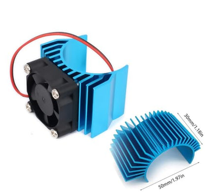 RC Motor Heatsink 540, Aluminum Motor Heat Sink with 6V Cooling Fan Fit 540 550 3650 Size Brushless Motor for 1/8 1/10 RC Car Truck Buggy Crawler(Blue)