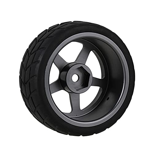 Mxfans 4Pcs 1:10 RC On-Road Wheels Grey 5-Spoke Alloy Rims | Black square pattern rubber tyres. For 1:10 RC on-road racing. Durable, great grip and handling.