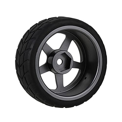 Mxfans 4Pcs 1:10 RC On-Road Wheels Grey 5-Spoke Alloy Rims | Black square pattern rubber tyres. For 1:10 RC on-road racing. Durable, great grip and handling.