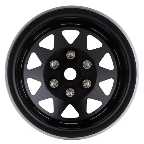 4PCS AMK 1.9 Steel Beadlock Wheels with 12mm Hex & -8.9mm Offset Wheel Rims for 1/10 RC Rock Crawler TRX4 TRX6 SCX10 CAPRA-10 Redcat Gen8 1.9 Wheels Upgrade (Black) - color: Black