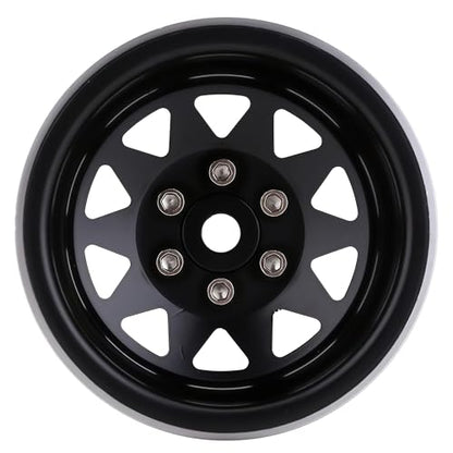 4PCS AMK 1.9 Steel Beadlock Wheels with 12mm Hex & -8.9mm Offset Wheel Rims for 1/10 RC Rock Crawler TRX4 TRX6 SCX10 CAPRA-10 Redcat Gen8 1.9 Wheels Upgrade (Black) - color: Black