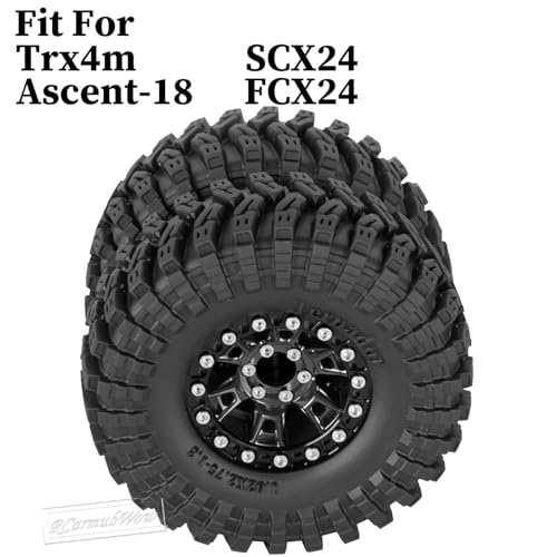 RC 1.3 Beadlock Wheels and Tires Single & Dually for 1/18 TRX4M Ascent-18,1/24 SCX24 FCX24 RC Crawler Car,Aluminium & Brass 1.3 Rims w/All Terrain Rubber Tire,4pcs,Black w/Black - color: Black(4pcs)