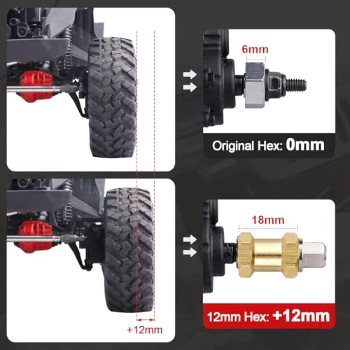 4pcs 12mm Brass Wheel Hex Hub Offset Extension Hex Drive Adapter Combiner Coupler Conversion for 1/10 RC Crawler Axial SCX10 CC01 Jeep Wrangler D90 Wraith (18mm) - size: 18mm