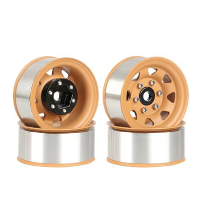 4PCS 1.55 inch Metal Beadlock Wheel Hub RC Car Aluminum Alloy Wheel Rim for 1/10 RC Crawler Car for Axial 90069 D90 TF2 Tamiya CC01 CC02 LC70 LC80 MST(Silver+Yellow) - color: Silver+yellow