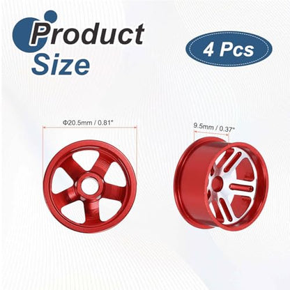 MECCANIXITY 4Pcs RC Car Wheel Rims, 20.5mm Dia 5-Spoke Red Aluminum Alloy Wheel Rims Hex Hub for HSP RC Drift Racing Touring Car - color: Red, size: 20.5mm Dia