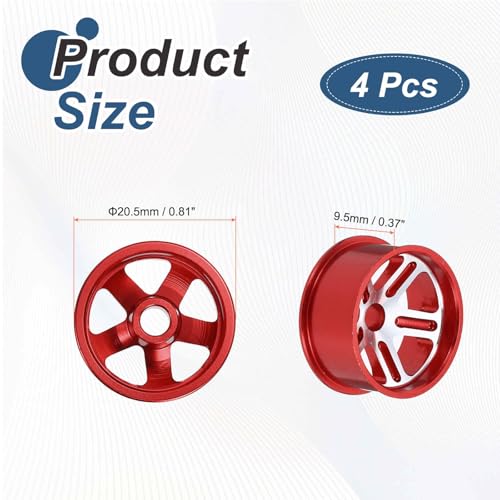 MECCANIXITY 4Pcs RC Car Wheel Rims, 20.5mm Dia 5-Spoke Red Aluminum Alloy Wheel Rims Hex Hub for HSP RC Drift Racing Touring Car - color: Red, size: 20.5mm Dia